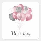 グリッター風船ピンクとシルバー – ありがとう スクエアシール (正面)