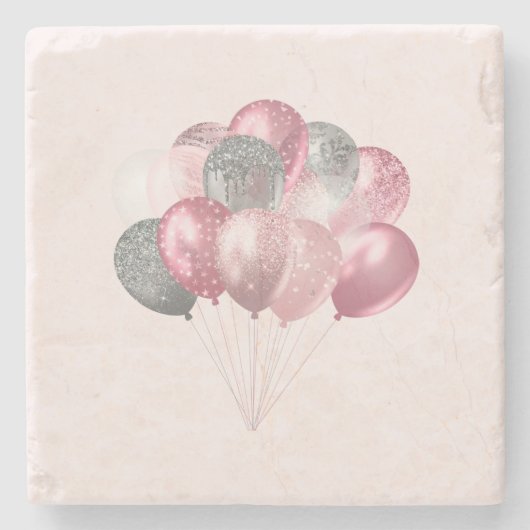 グリッター風船ピンクとシルバー ストーンコースター (正面)