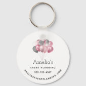 グリッター風船ピンクとシルバー – ビジネス キーホルダー (正面)