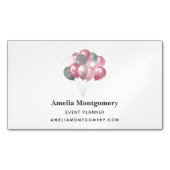 グリッター風船ピンクとシルバー マグネット名刺 (正面)