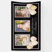 グリッター風船3枚の写真ブラック30歳の誕生日 横断幕 (縦)