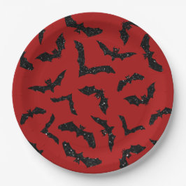 グリッター飛んでいるこうもりハロウィーン ペーパープレート