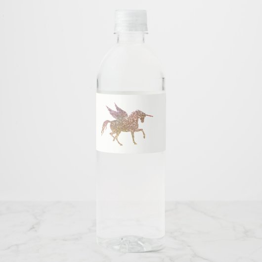 グリッター飛んでいるユニコーンマジカルバースデーパーティー ペットボトルラベル (正面)