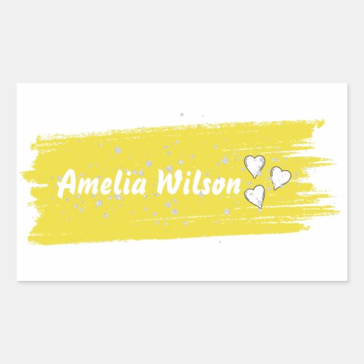 グリッター黄カスタム色のロングネーム 長方形シール (正面)