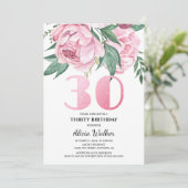 グリッター30thピンク牡丹フローラ緑誕生日 招待状 (スタンド正面)