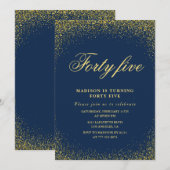 グリッター45歳の誕生日招待状金ゴールドネイビー40 招待状 (正面/裏面)