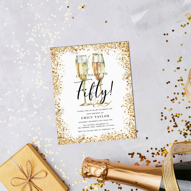 グリッター50thバースデーパーティーバジェット招待状 (クリエイターアップロード済み)