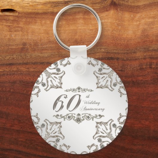 グリッター60th結婚ダイヤモンドのアニバーサリーキーチェーン キーホルダー (正面)