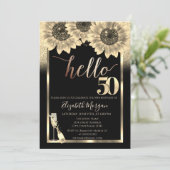 グリッター,ひまわり,グラスブラック50th誕生日パーティー 招待状 (スタンド正面)