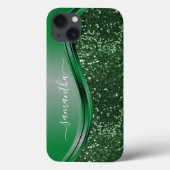 グリッター エメラルドグリーン パーソナライズ ネーム Case-Mate iPhoneケース (裏面)