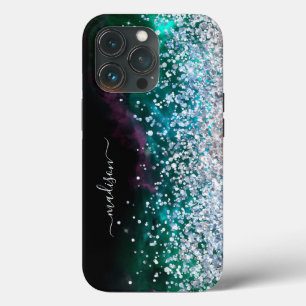 グリッター ガーリー モダン スパークル スイート16 ブラック シルバー iPhone 13 PROケース