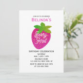 グリッター キラキラ Y2K ピンク いちご 1歳の誕生日 招待状 (スタンド正面)