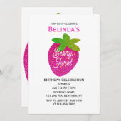 グリッター キラキラ Y2K ピンク いちご 1歳の誕生日 招待状 (正面/裏面)