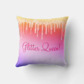 グリッター クイーン ホット ピンク スパークル ブリング ラグジュアリー クッション (裏面)