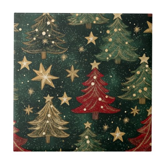 グリッター クリスマスツリー & スター (1) タイル (正面)