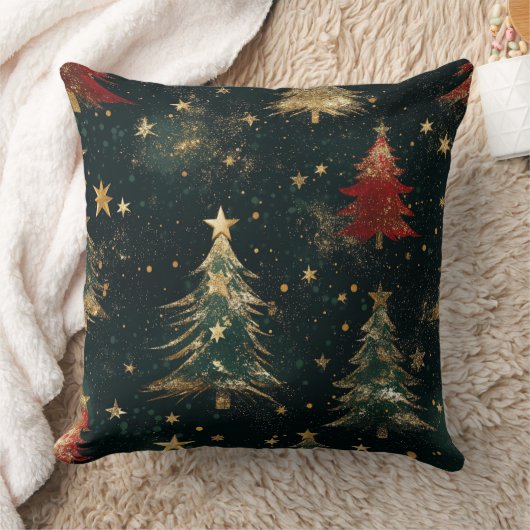 グリッター クリスマスツリー & スター (2) クッション (ブランケット)