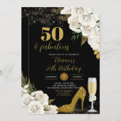 グリッター グラマラス ゴールド スティレット ヒール 大人 誕生日 招待状 (正面/裏面)