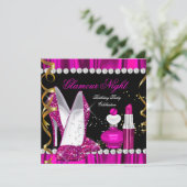 グリッター グラマラス ナイト ディープ ピンク ゴールド ブラック パーティー 2 招待状 (スタンド正面)