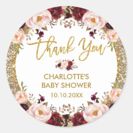グリッター グラム バーガンディー ブラッシュ フラワーベビーシャワー ラウンドシール