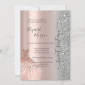 グリッター グリッター ドレス ローズゴールド スイート16 招待状 (正面)