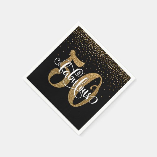 グリッター&スクリプト50と素晴らしいブラック誕生日 スタンダードカクテルナプキン (角)