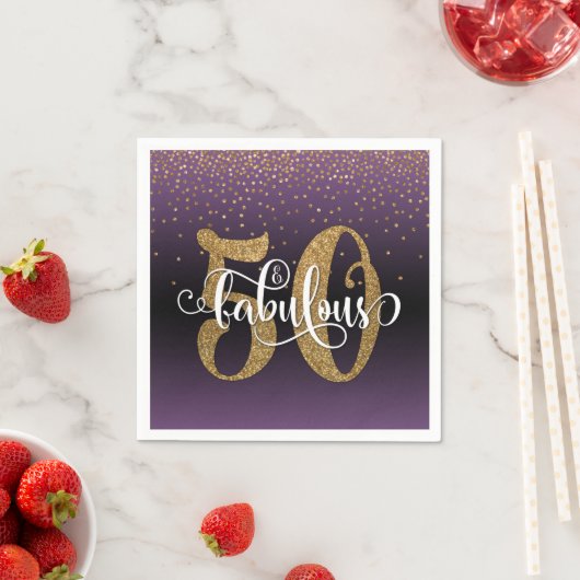 グリッター&スクリプト50と素晴らしい紫色のブラックグラデーション スタンダードカクテルナプキン (インサイチュ)