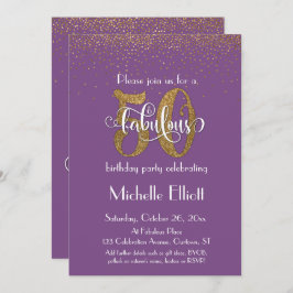 グリッター&スクリプト50とFabulous on Purple,誕生日 招待状