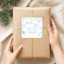 グリッター スターズ ベイビー シャワー サンクス ライト ブルー スクエアシール