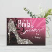 グリッター スティレット ゼブラ ブライダル シャワー ピンク シルバー 招待状 (スタンド正面)