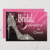 グリッター スティレット ゼブラ ブライダル シャワー ピンク シルバー 招待状 (正面/裏面)