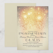 グリッター ストリング ライト ヴィンテージ エンゲージメント パーティー 招待状 (正面/裏面)