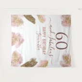 グリッター ストローク ピンク ハッピー 60歳 誕生日 タペストリー (正面(横))