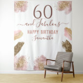 グリッター ストローク ピンク ハッピー 60歳 誕生日 タペストリー (インサイチュ)