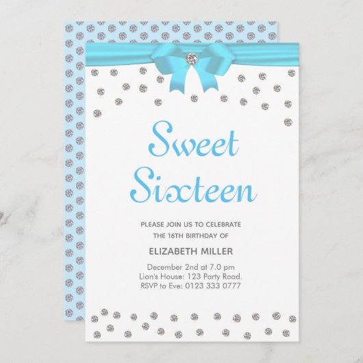 グリッター ダイヤモンド スウィート シックスティーン ホワイト 招待状 (正面/裏面)