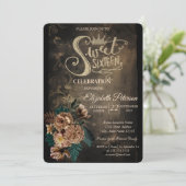 グリッター ティアラ ブラウン ローズ ゴシック スイート16 招待状 (スタンド正面)