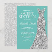グリッター ティール スイート シックスティーン 誕生日 招待状 (正面/裏面)