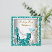 グリッター ティール ブルー ハイ ヒール シューズ ゴールド マルティーニ 2 招待状 (スタンド正面)