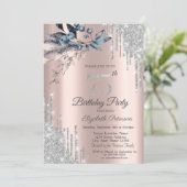 グリッター ドリップス、ウィンター フラワーズ 75歳の誕生日 招待状 (スタンド正面)