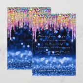 グリッター ドリップス ウェディング バースデー パーティー ネイビー ブルー 招待状 (正面/裏面)