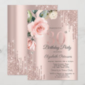 グリッター ドリップス ウォーターカラー ローゼス 30歳の誕生日 招待状 (正面/裏面)