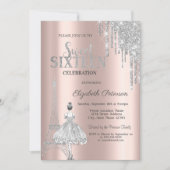 グリッター ドリップス、エiffel塔 バレリーナ スイート16 招待状 (正面)