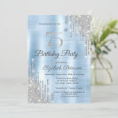 グリッター ドリップス シルバー 75歳の誕生日 招待状 (スタンド正面)