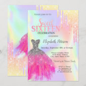 グリッター ドリップス、チックドレス ホログラフィック スイート16 招待状 (正面/裏面)