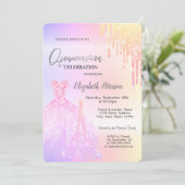 グリッター ドリップス、ドレス、エッフェル塔 オンブレのキンセアニエラ 招待状 (スタンド正面)