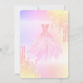 グリッター ドリップス、ドレス、エッフェル塔 オンブレのキンセアニエラ 招待状 (裏面)