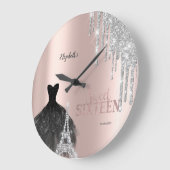 グリッター ドリップス、ドレス、エッフェル塔 スウィート16 ラージ壁時計 (傾斜)