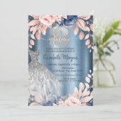 グリッター ドリップス ドレス 花 青 メタリック 18歳 招待状 (スタンド正面)