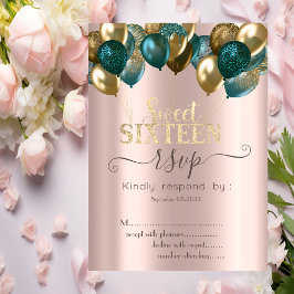  グリッター ドリップス バルーン ローズゴールド スウィート16 返信 招待状