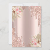 グリッター ドリップス、 フラワー ローズゴールド ウェディング アニバーサリー 招待状 (裏面)