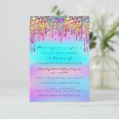 グリッター ドリップス ブライズ シャワー スウィート 16歳の誕生日 ホログラム 招待状 (スタンド正面)